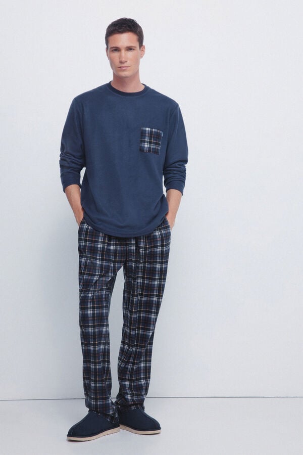 Springfield Conjunto de pijama comprido de tecido quente azul