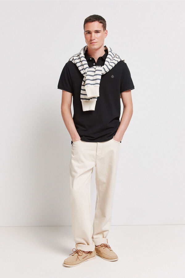 Springfield Piqu&eacute; contrast cuff slim fit polo shirt black