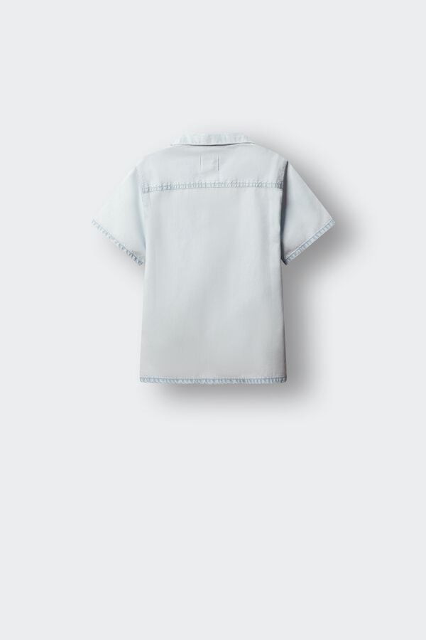Springfield Kids Camisa de manga curta em chambray para menino azul