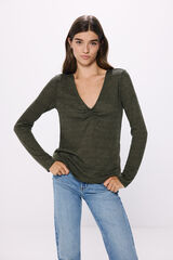 Springfield Structured gathered V neckline T-shirt ecru