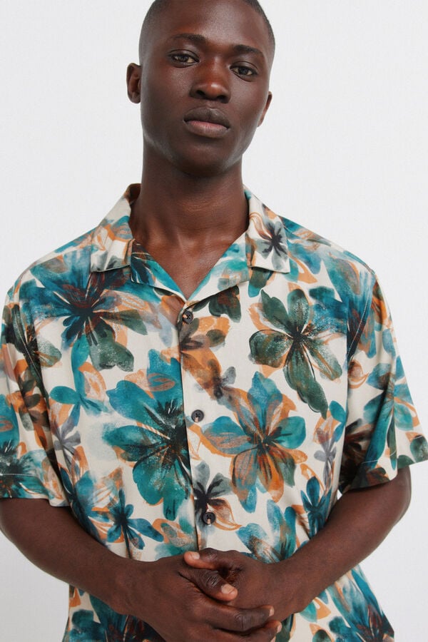 Springfield Camisa manga corta viscosa estampado floral beige