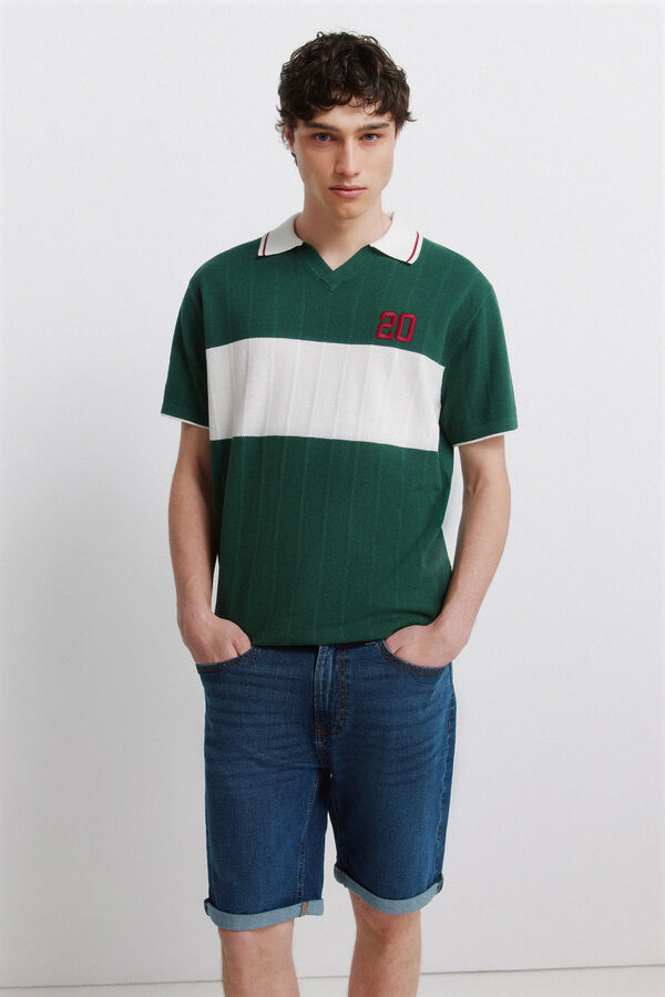 Springfield Bermuda jeans b&aacute;sica lavagem escura slim fit azul