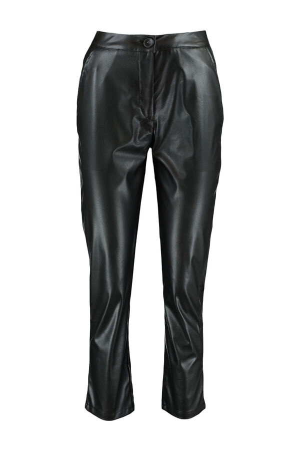 Trendyol Cal&ccedil;a efeito pele de cintura alta preto