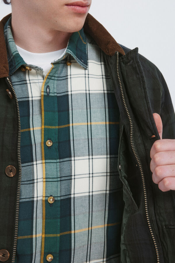 Springfield Parka xadrez com gola de veludo cotelê verde