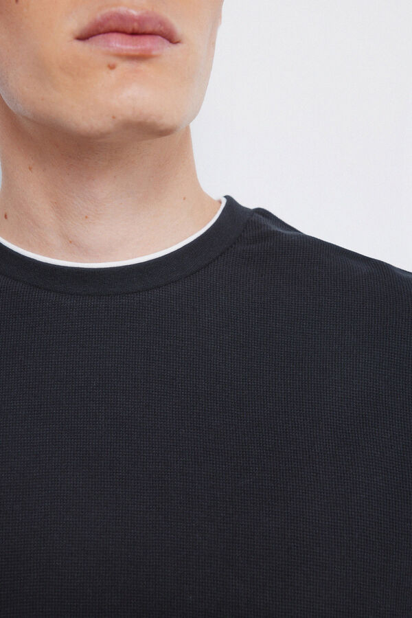 Springfield Camiseta com tecido dupla waffle preto