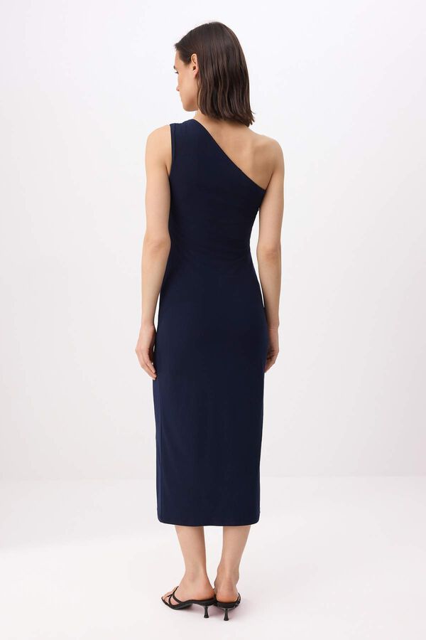Trendyol Vestido midi decote assim&eacute;trico azul