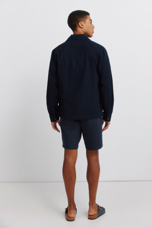 Springfield Dobby linen comfort fit Bermuda shorts blue