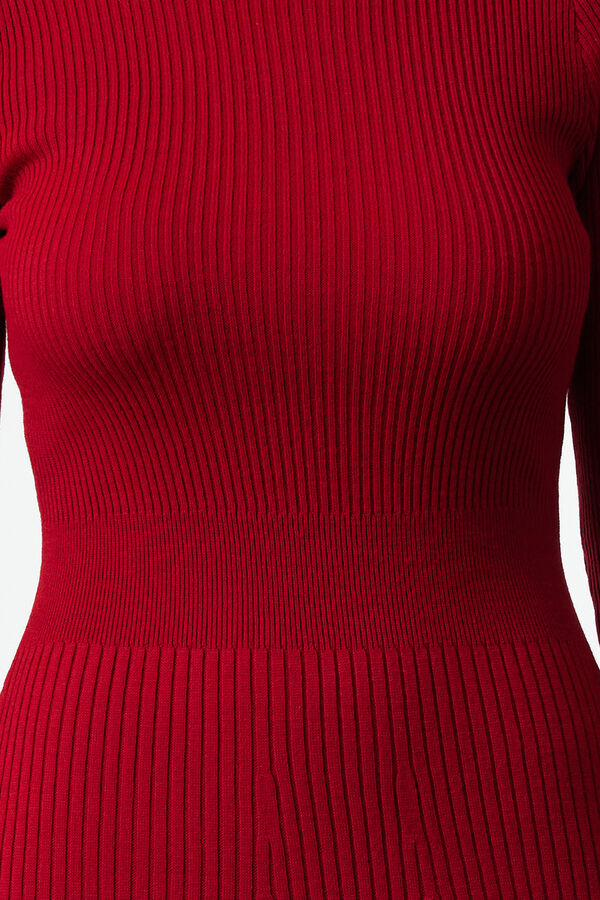 Trendyol Vestido midi de malha manga comprida ajustado vermelho