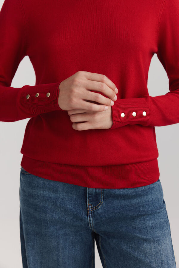 Springfield Camisola b&aacute;sica fina com bot&otilde;es vermelho
