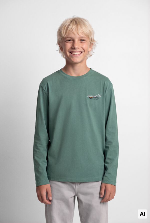 Springfield Kids T-shirt manga comprida com logo Springfield para crian&ccedil;a verde