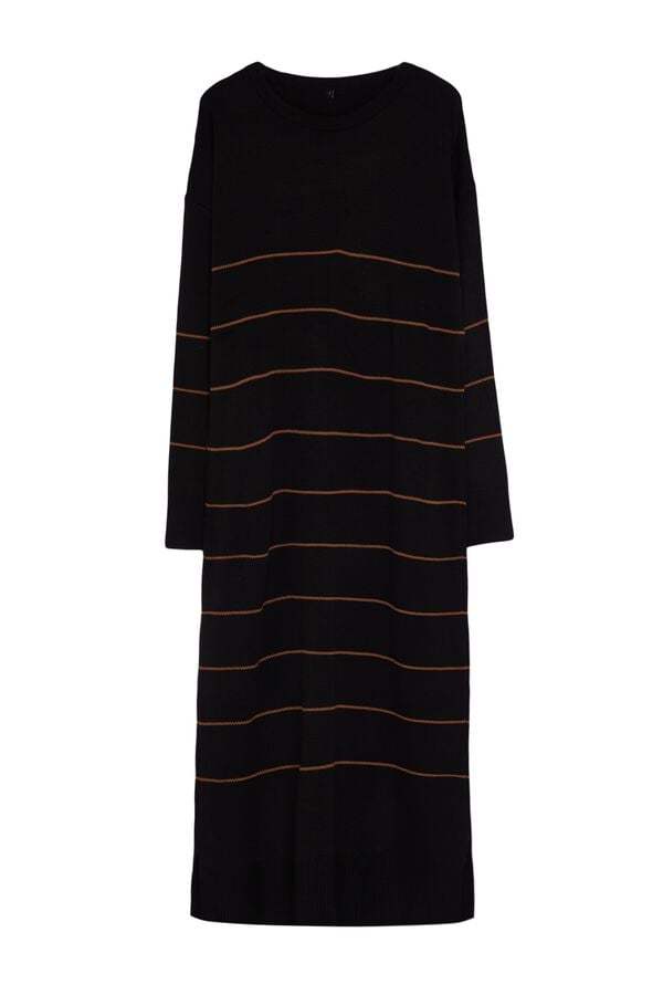 Trendyol Vestido comprido de malha &agrave;s riscas preto