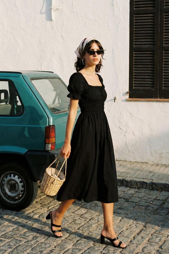 Vestido midi mangas abullonadas