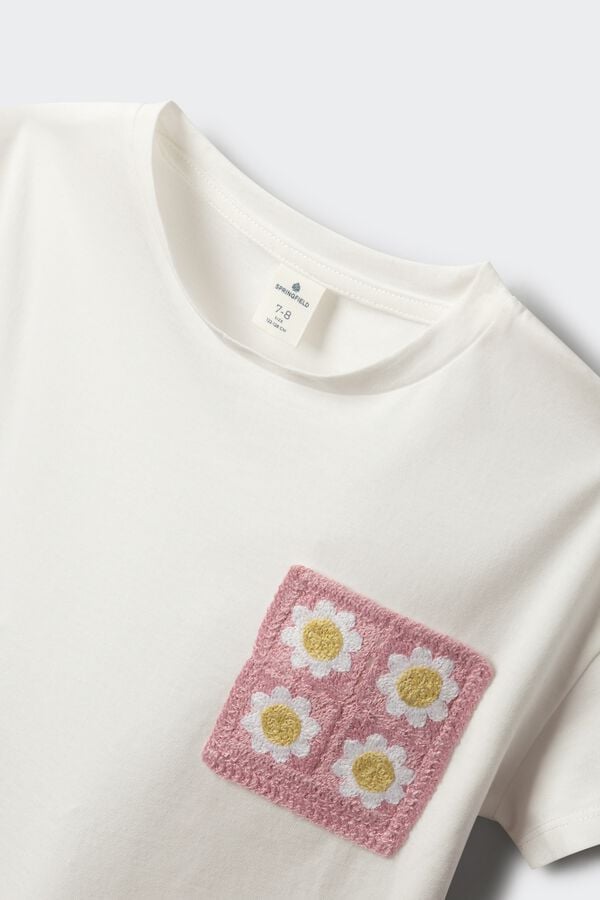 Springfield Kids T-shirt de manga curta com bolso em crochet para menina bege