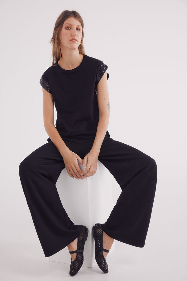 Springfield Camiseta manga ca&iacute;da lentejuelas negro