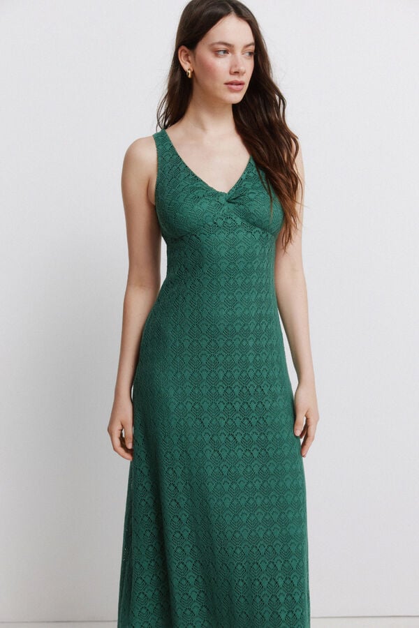 Springfield Vestido midi em crochet verde