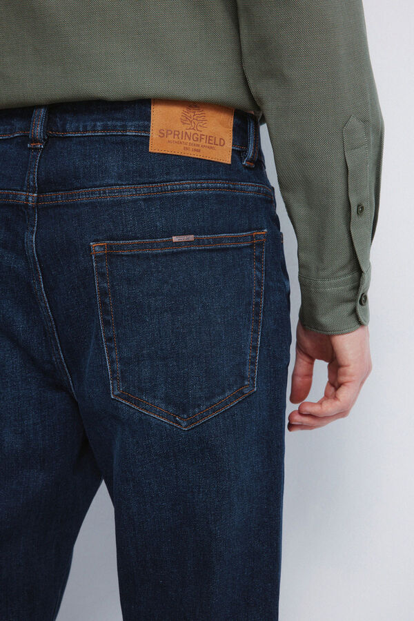 Springfield Calça jeans reta com lavagem escura azul