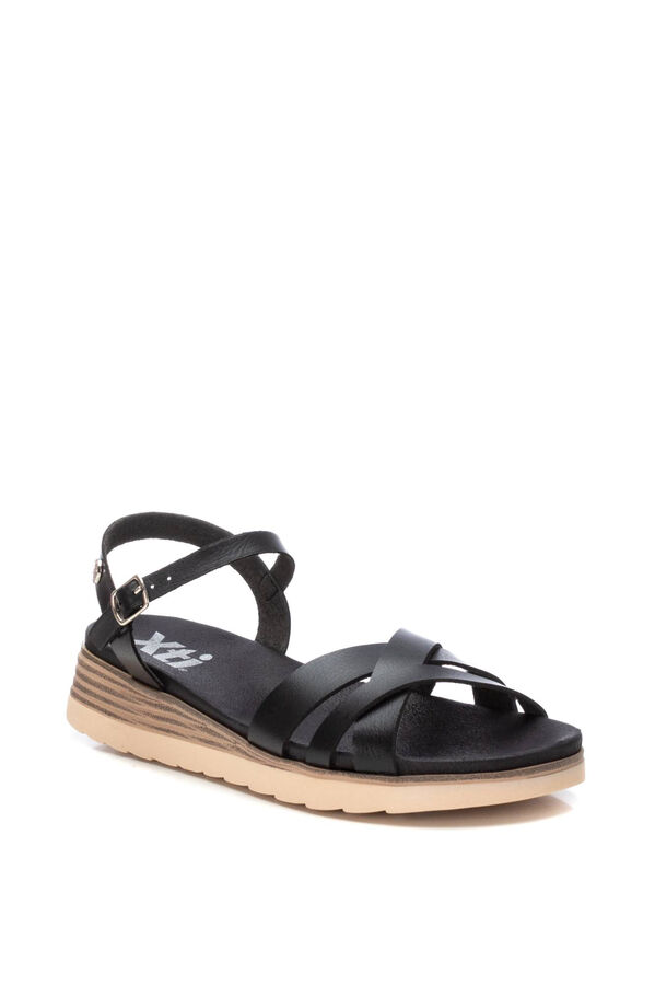 XTI Sand&aacute;lia cunha de tiras entrela&ccedil;adas preto