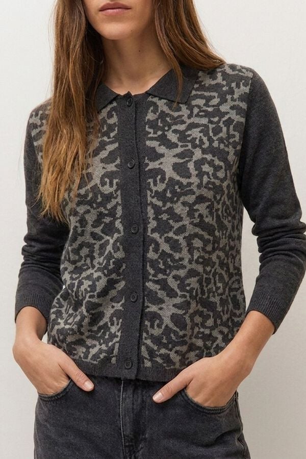 Systemaction Casaco de malha com estampado animal cinzento