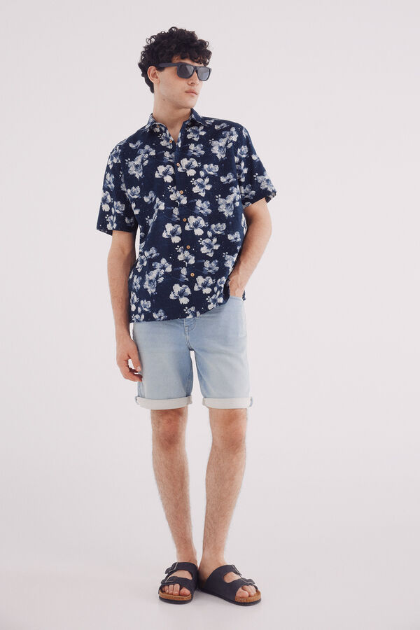 Springfield Bermuda denim slim fit de malha leve azul