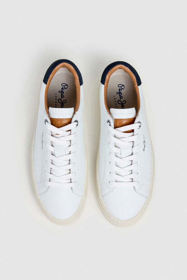 Pepe Jeans Tênis de couro com detalhes em Camurça branco