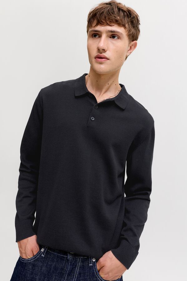 Jack & Jones Polo de malha 100% algod&atilde;o preto