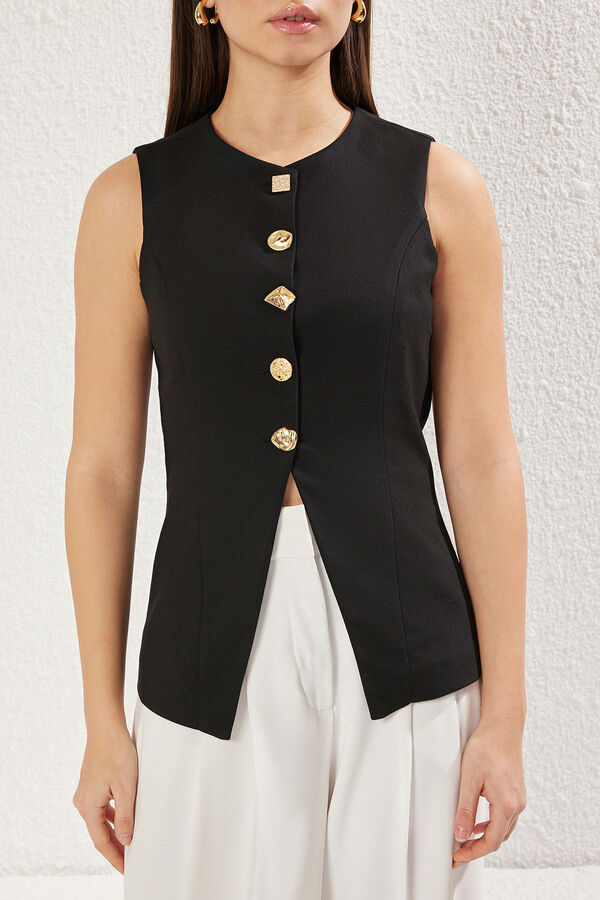 Trendyol Colete abotoado sem mangas preto