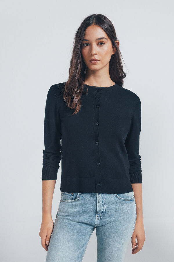Springfield Cardigan com gola redonda e botões e viscose preto