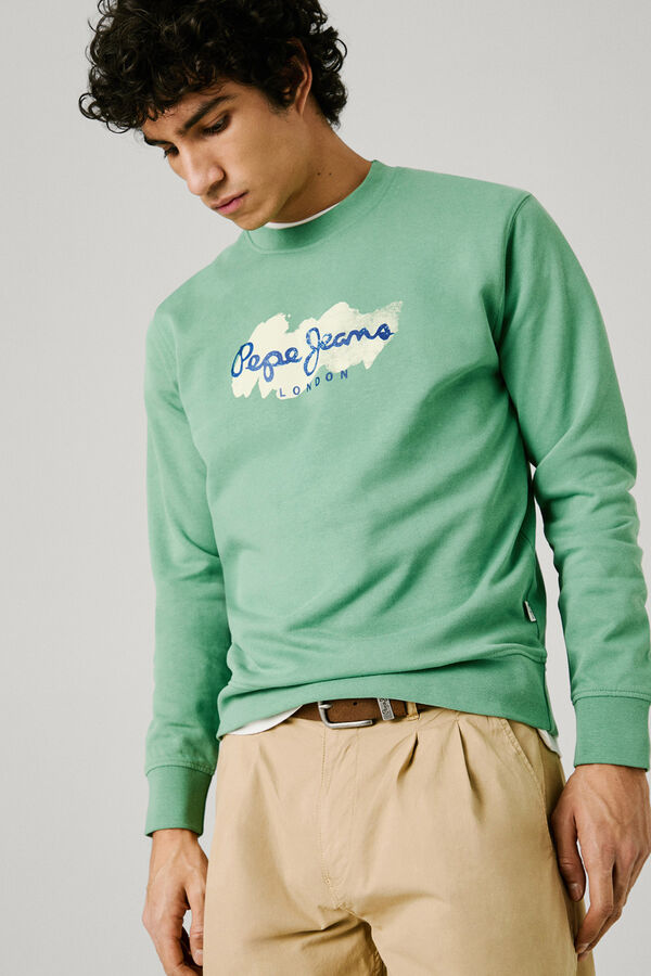 Pepe Jeans  Sweatshirt com gola redonda , logo e estampado. verde