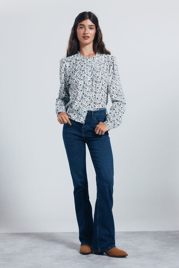 Springfield Blusa com babados e carcela azul