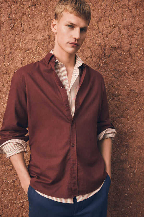 Springfield Sobrecamisa de linho com bolso overshirt vermelho