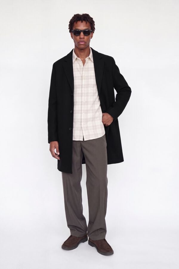 Jack & Jones Sobretudo abotoado comprido pelo joelho preto
