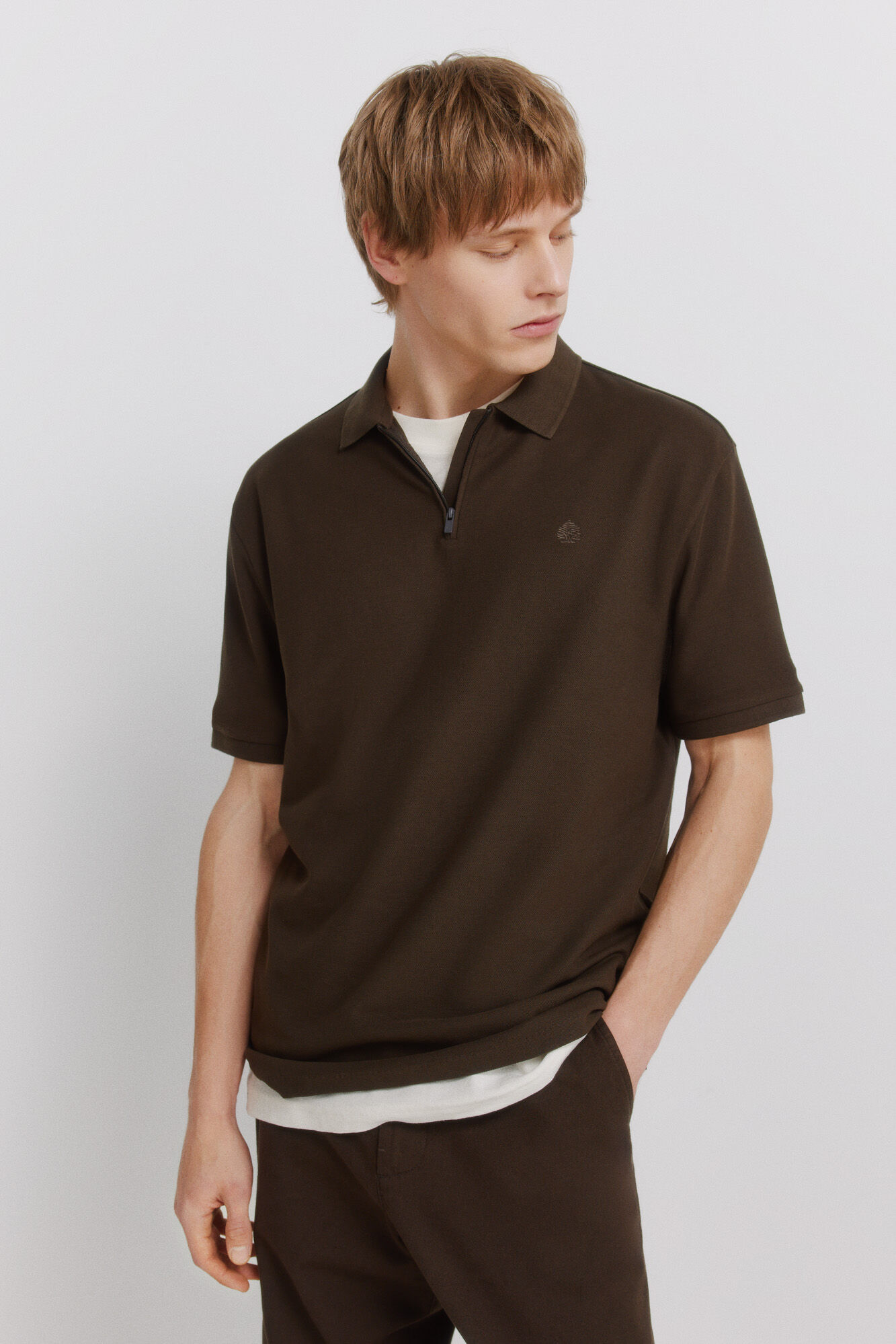 Springfield Polo piqu&eacute; fecho-&eacute;clair regular fit