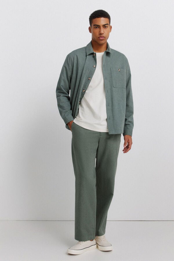 Springfield Sobrecamisa de linho com bolso Caqui escuro