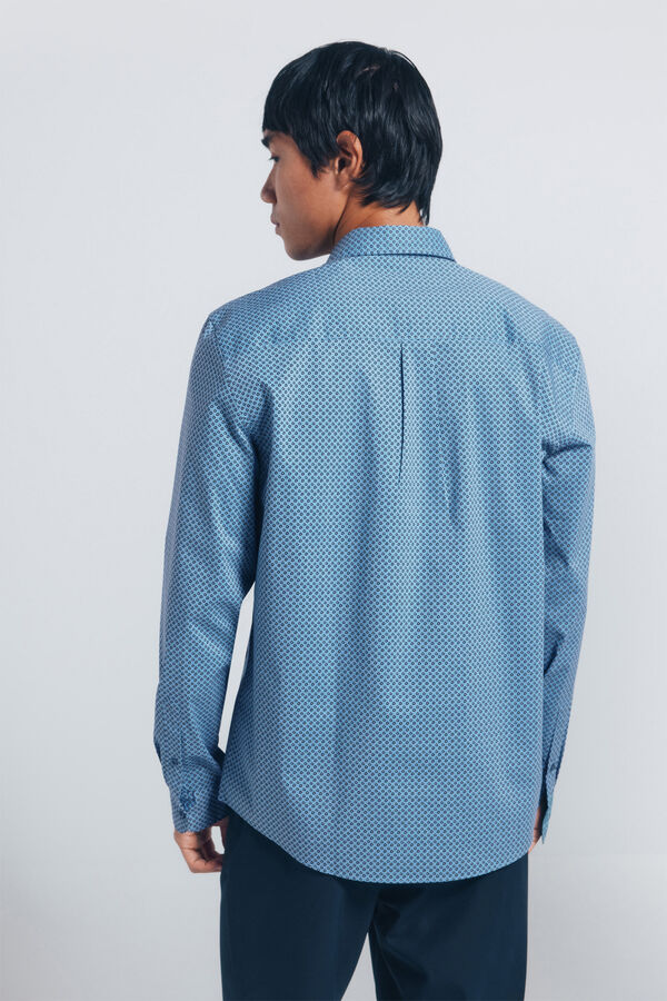 Springfield Camisa popelina micro estampado azul