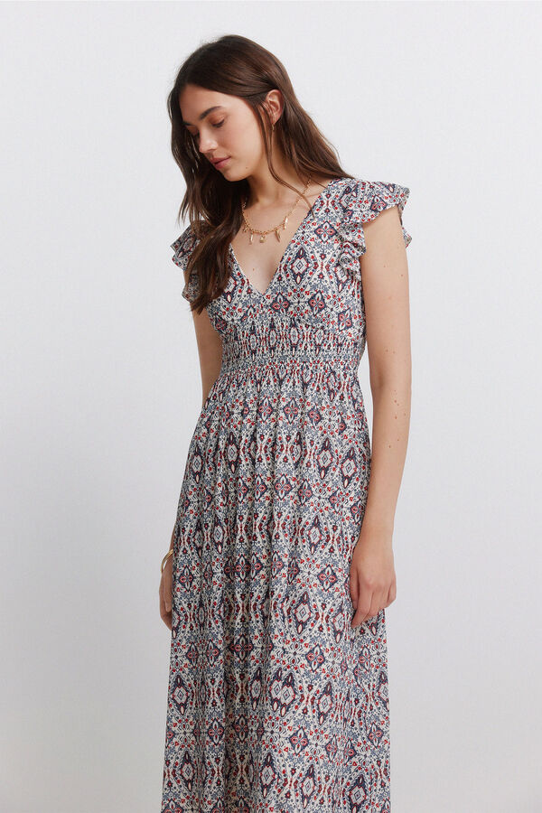 Springfield Vestido de manga curta com folhos branco