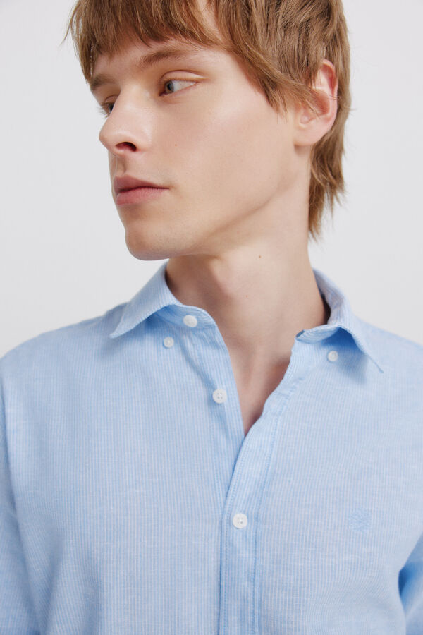 Springfield Striped linen shirt blue