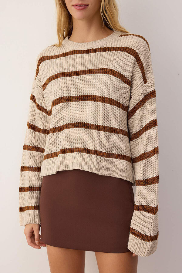 Trendyol Camisola de riscas com gola redonda cinzento
