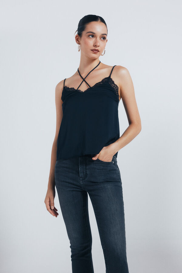 Springfield Calça jeans slim cropped preto