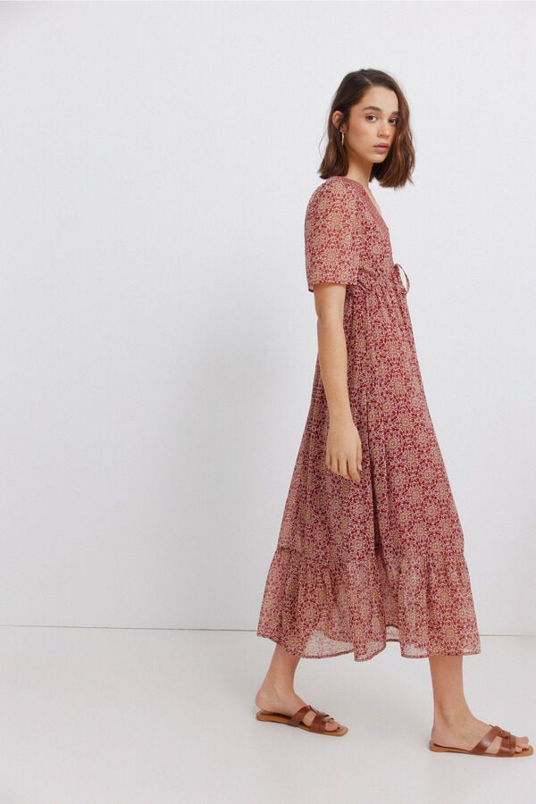 Springfield Vestido midi decote sanefa borgonha