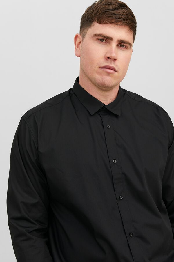 Jack & Jones PLUS Poplin long sleeve shirt black