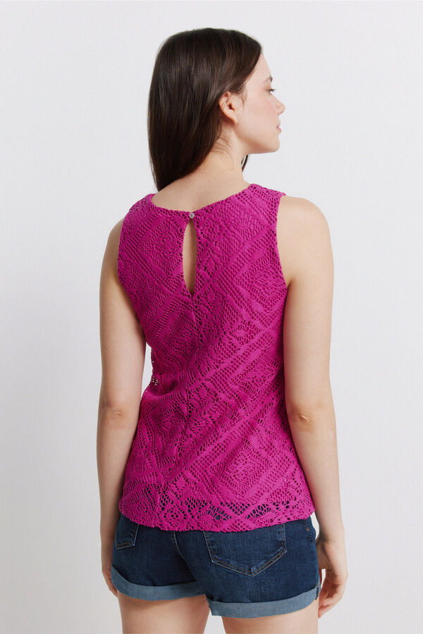 Springfield T-shirt sem mangas em crochet rosa