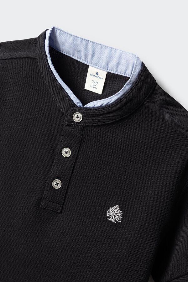Springfield Kids Chambray mandarin collar boy's polo shirt black
