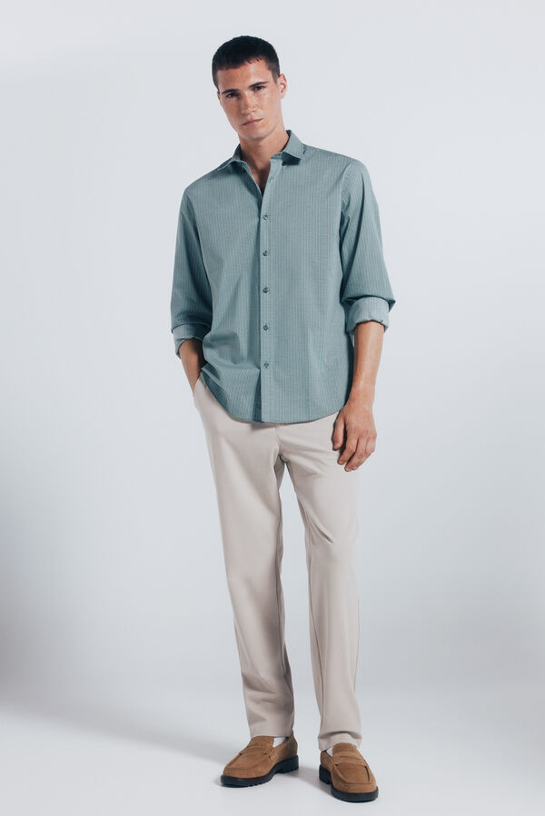 Springfield Camisa popelina micro estampado verde