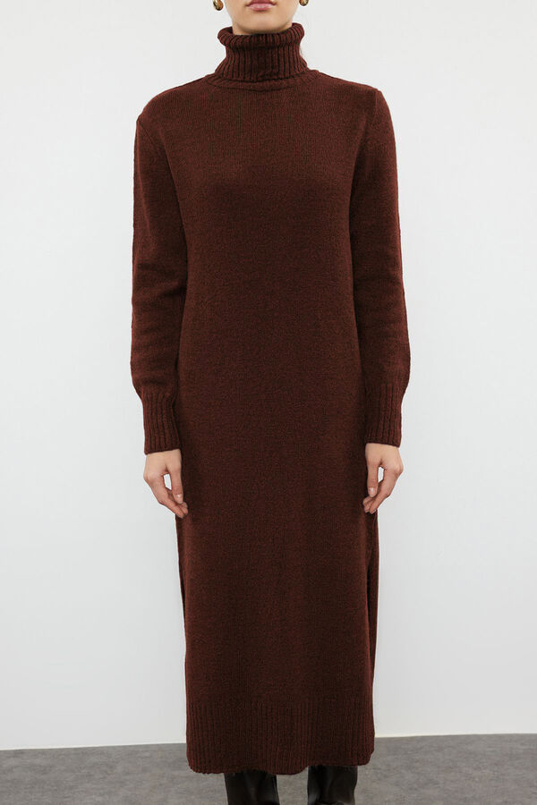 Trendyol Vestido midi gola alta com abertura cru