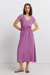 Springfield Vestido midi liso com el&aacute;stico na cintura rosa