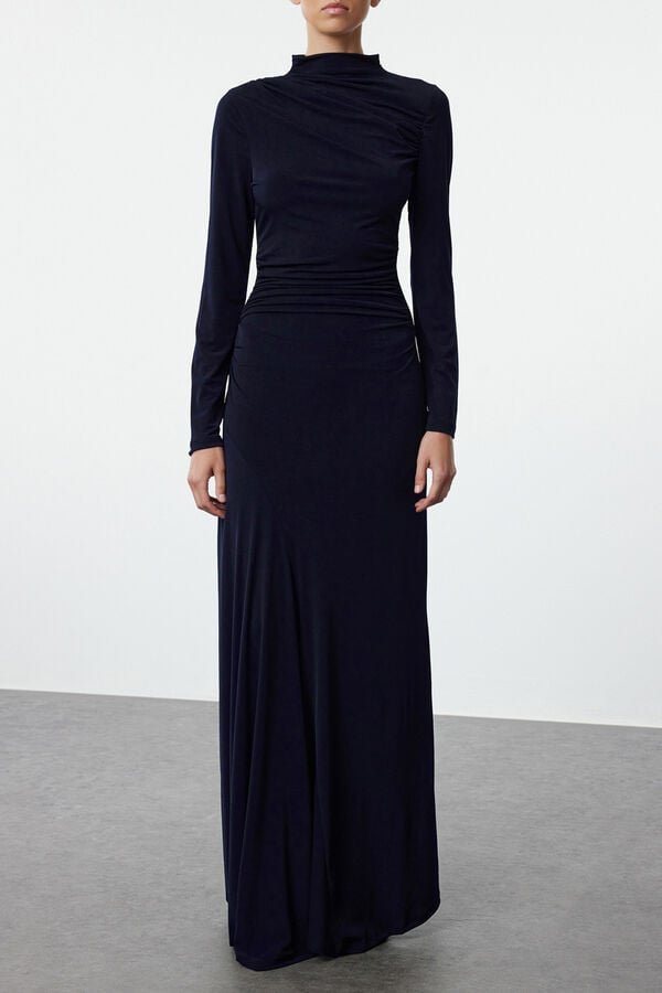 Trendyol Vestido longo de gola alta azul