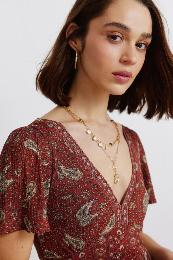 Springfield Vestido midi estampado sanefa borgonha