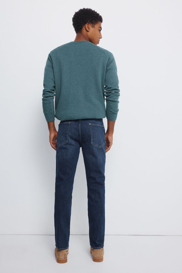 Springfield Calça jeans slim fit com lavagem escura média azul