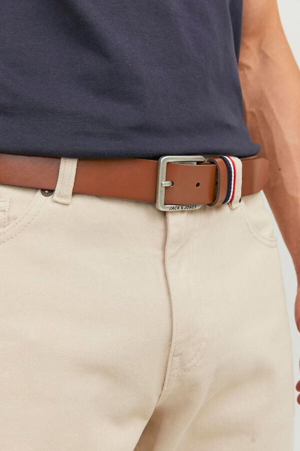 Jack & Jones Cinto bandeira de couro cru