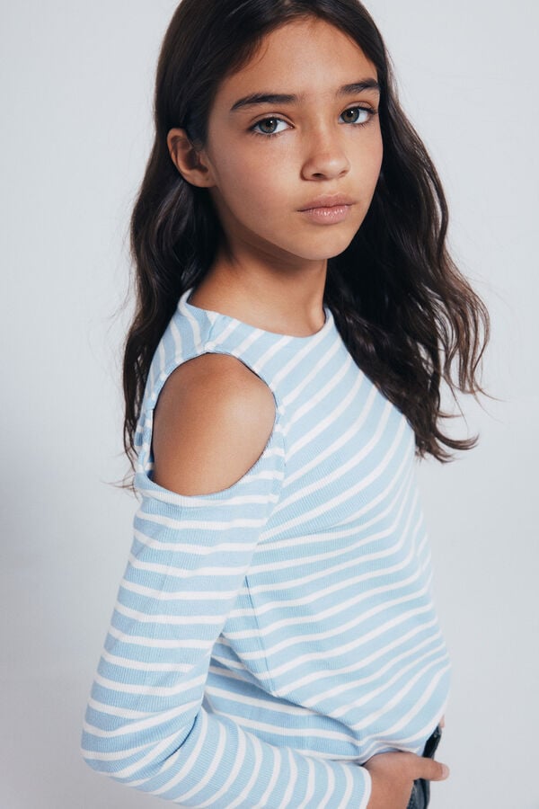 Springfield Kids Camiseta feminina canelada ombro a ombro azul